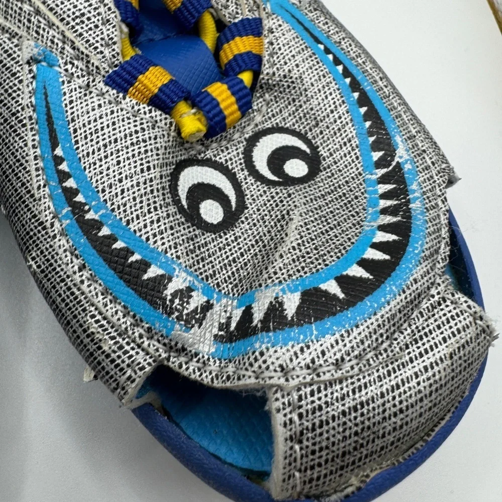 Toddler Boy Size 6 Blue and Gray Cartoon Monster Face Water Shoes